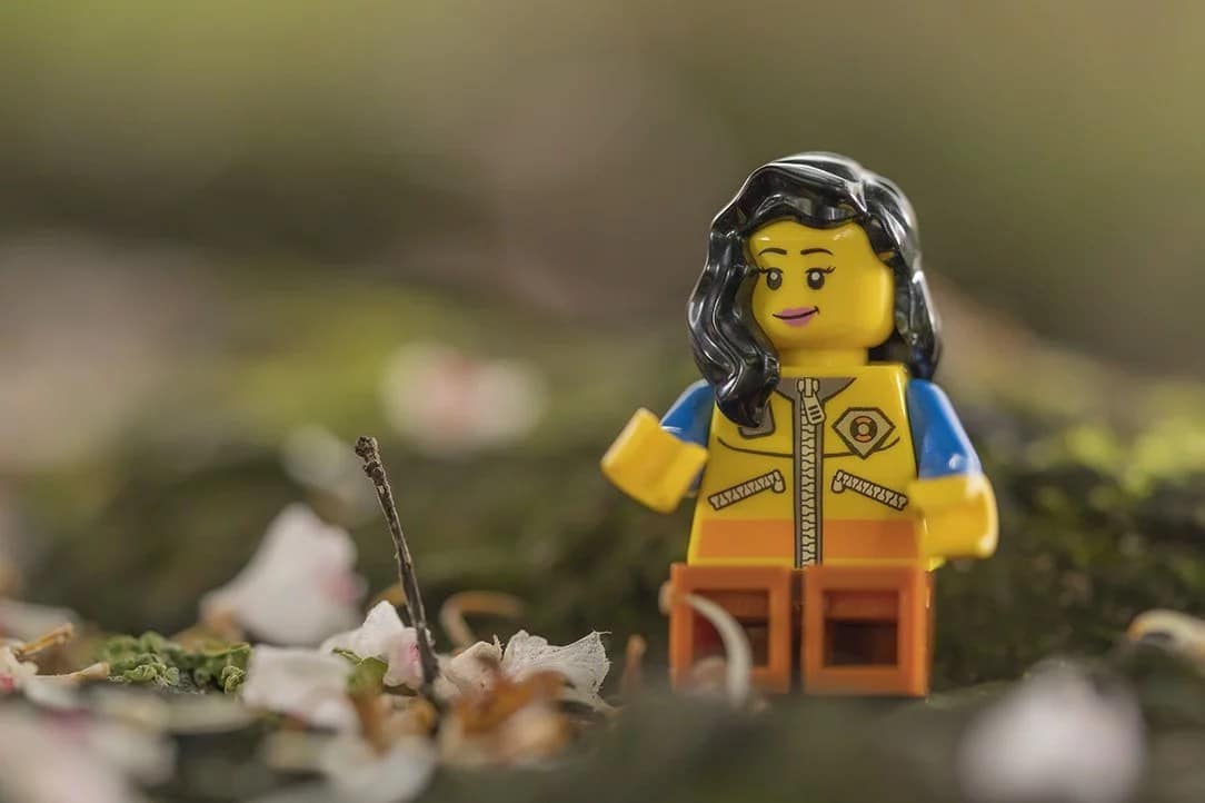 Lego figure sat in the wilderness, close-up photography portfolio.